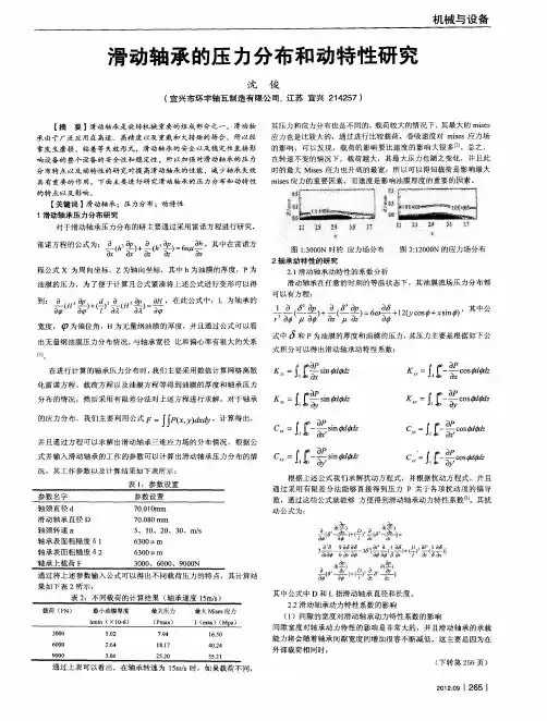 滑动轴承的压力分布和动特性研究