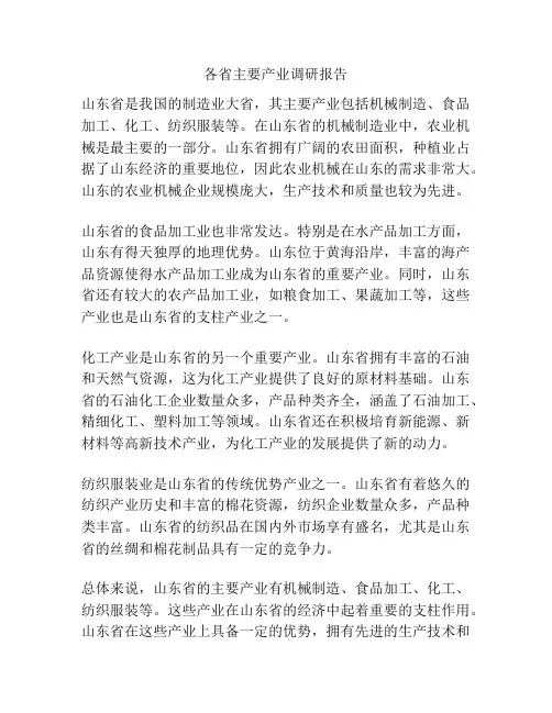 各省主要产业调研报告