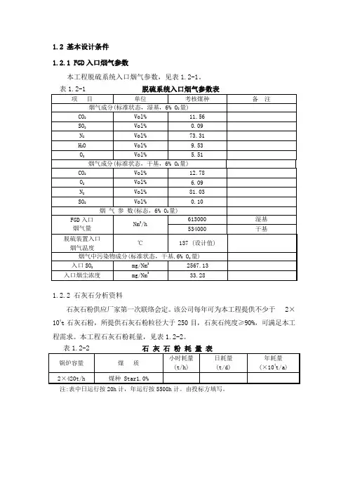 FGD入口烟气参数