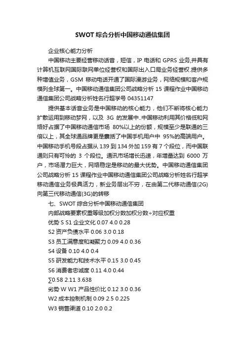 SWOT综合分析中国移动通信集团