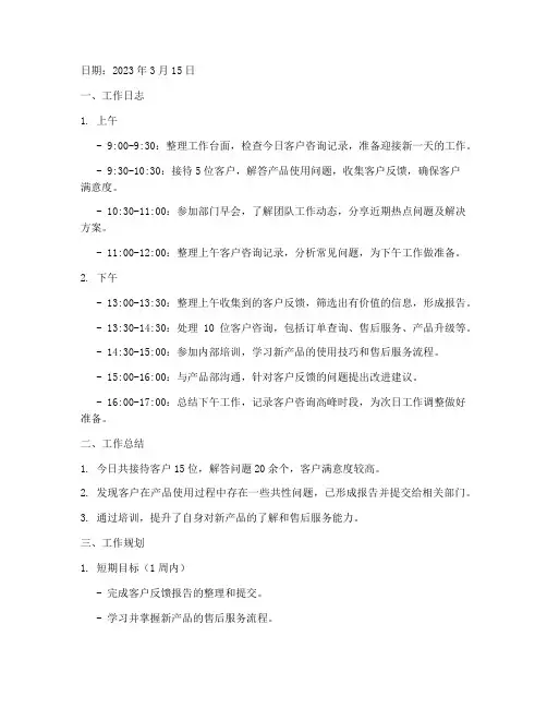 客服工作日志及工作规划