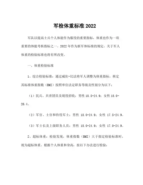 军检体重标准2022