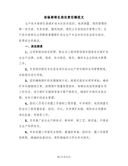 安检部部长岗位责任制范文（五篇）