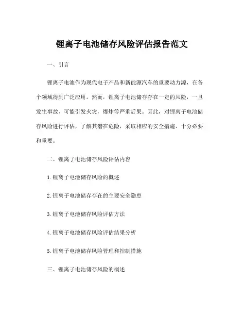 锂离子电池储存风险评估报告范文
