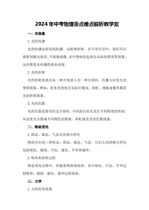 2024年中考物理重点难点解析教学案