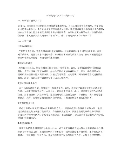 调研期间个人工作计划和目标