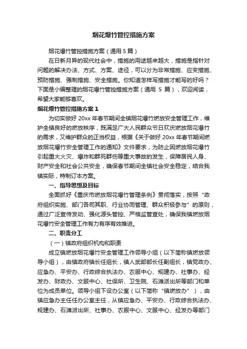 烟花爆竹管控措施方案（通用5篇）