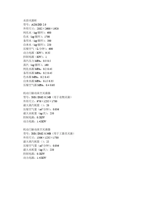 灭菌设备参数表