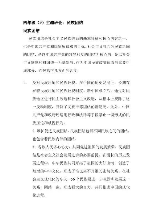 民族团结 小学四年级爱国教育主题班会