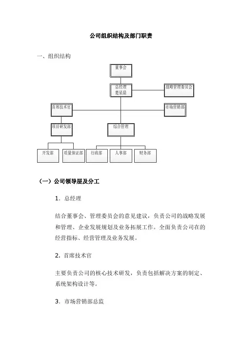 人力资源   公司组织结构及部门职责