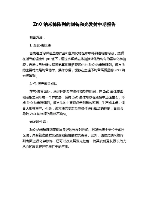 ZnO纳米棒阵列的制备和光发射中期报告
