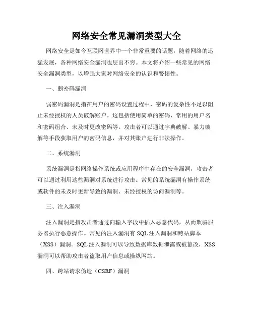 网络安全常见漏洞类型大全