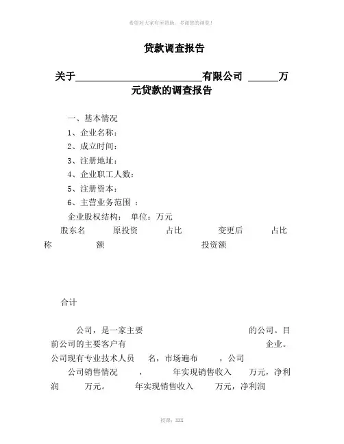 中小企业贷款调查报告范例word整理稿