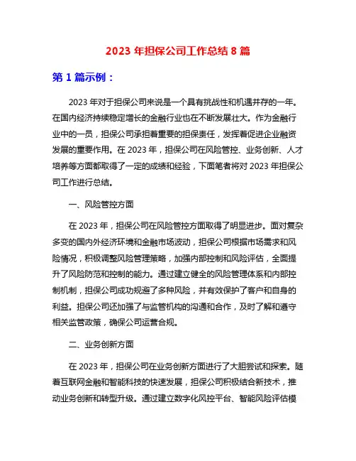 2023年担保公司工作总结8篇