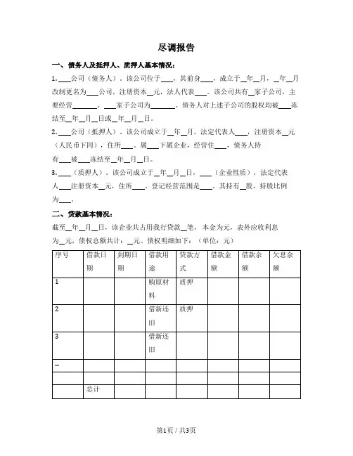 尽调报告(单户尽调)