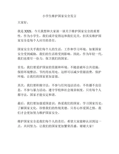 小学生维护国家安全发言