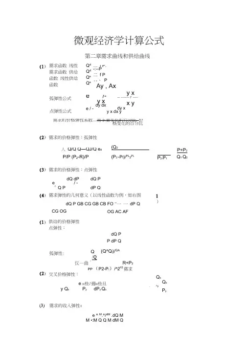微观经济学计算公式全集word精品