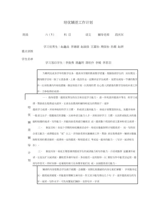 培优补差工作记录表