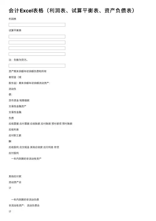 会计Excel表格（利润表、试算平衡表、资产负债表）