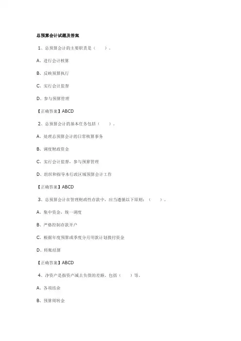 总预算会计试题及答案