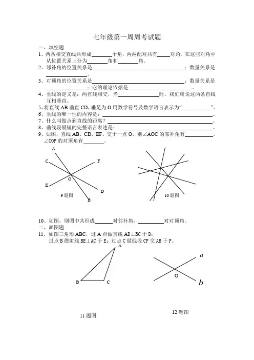 七年级数学第一周周考试题Microsoft Word 文档