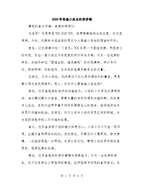 2024年竞选小组长的演讲稿（三篇）