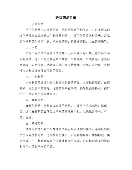 进口药品目录