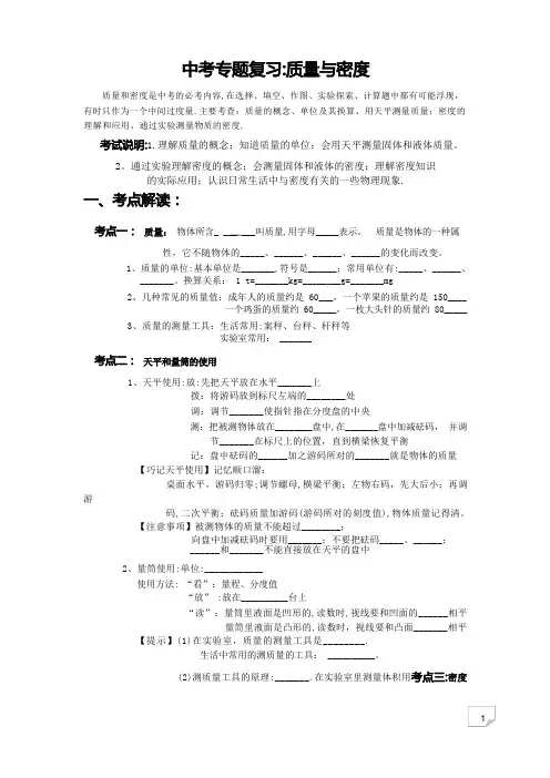 中考 专题复习：质量与密度