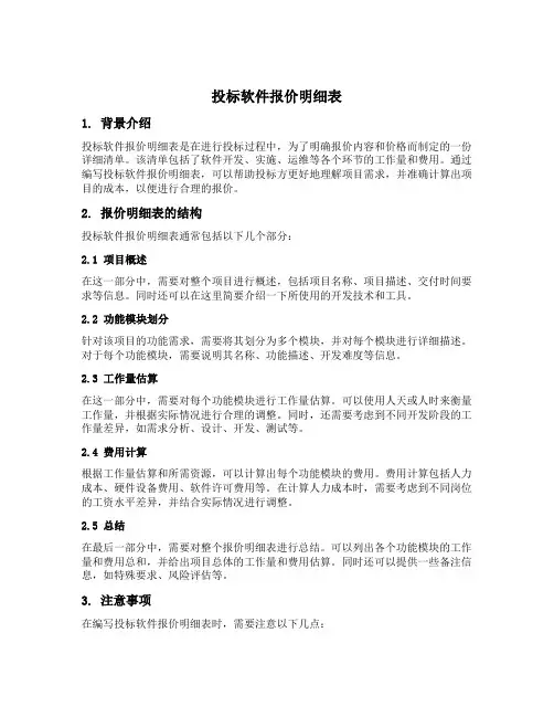 投标软件报价明细表