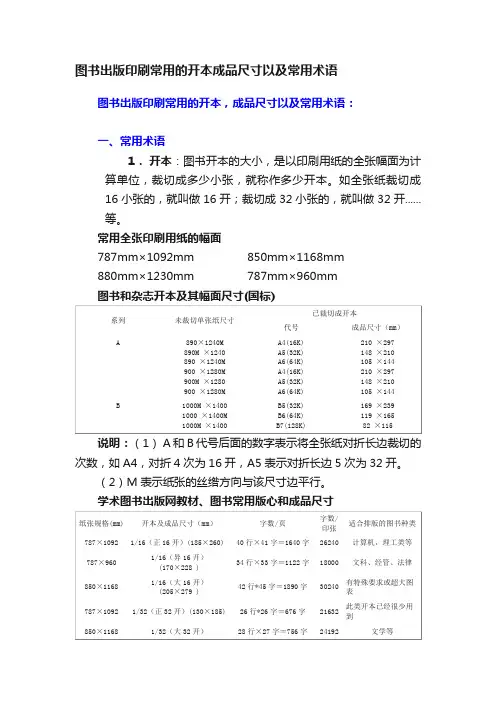 图书出版印刷常用的开本成品尺寸以及常用术语