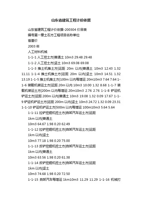 山东省建筑工程计价依据