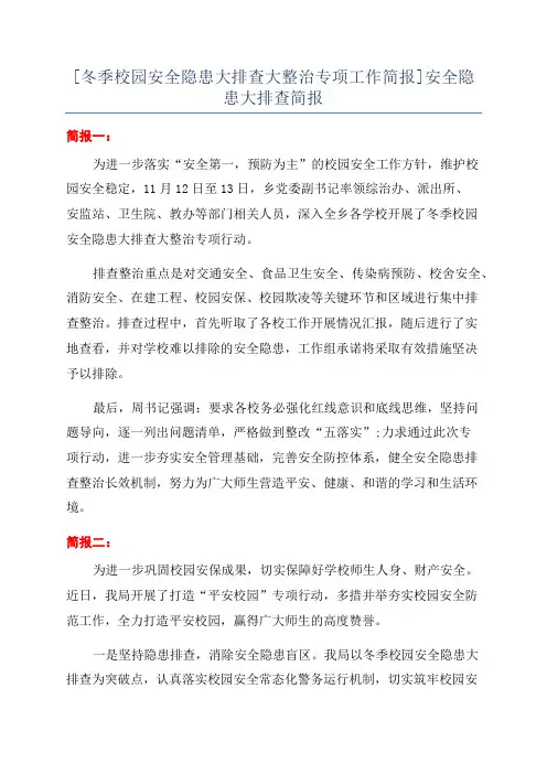 [冬季校园安全隐患大排查大整治专项工作简报]安全隐患大排查简报