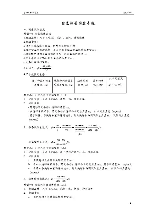 测量密度的实验题