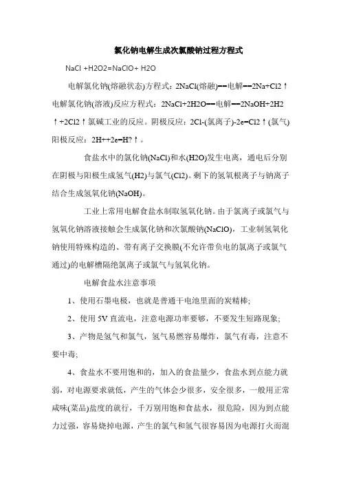 氯化钠电解生成次氯酸钠过程方程式