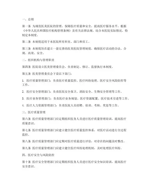 医美医院管理制度模板