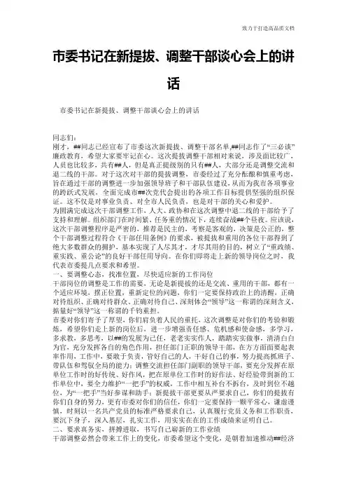 市委书记在新提拔、调整干部谈心会上的讲话
