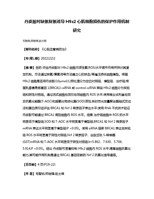 丹皮酚对缺氧复氧诱导H9c2心肌细胞损伤的保护作用机制研究