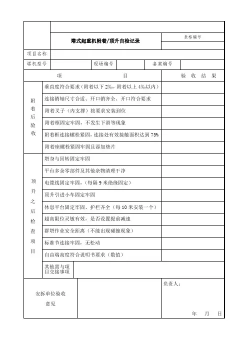 塔式起重机附着顶升自检记录表
