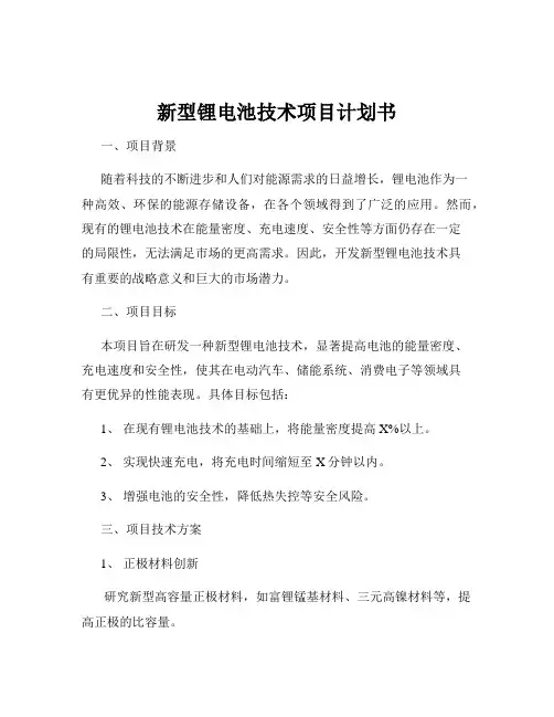 新型锂电池技术项目计划书