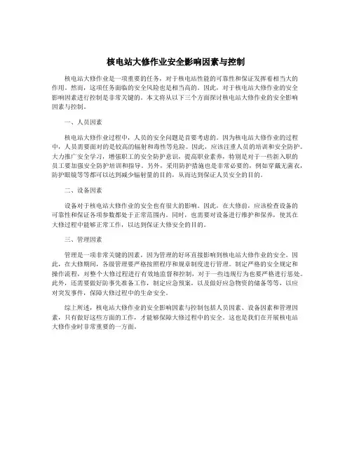 核电站大修作业安全影响因素与控制