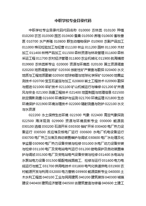 中职学校专业目录代码