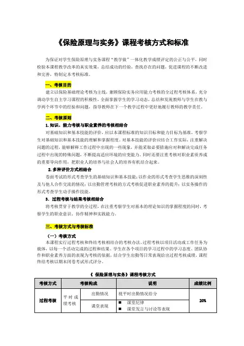 《保险原理与实务》课程考核方式和标准