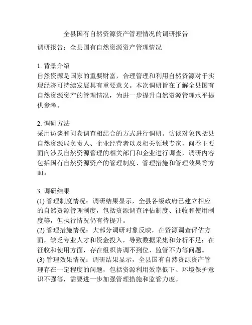 全县国有自然资源资产管理情况的调研报告