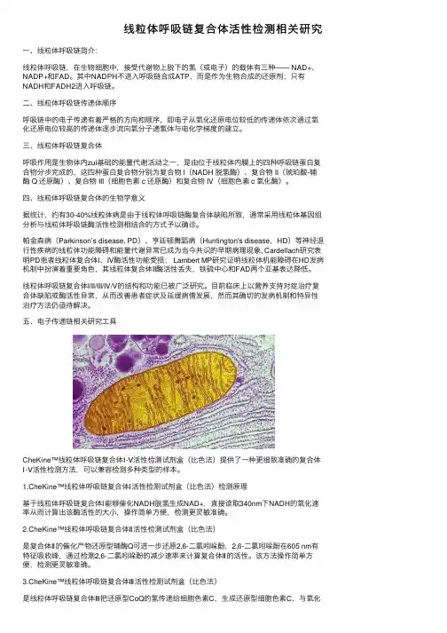 线粒体呼吸链复合体活性检测相关研究