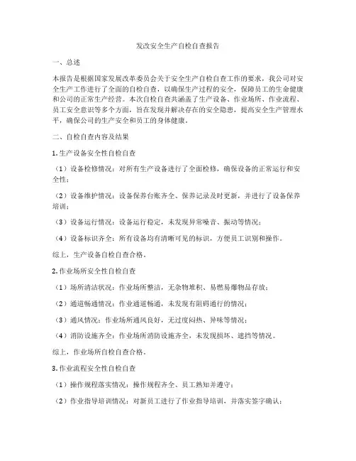 发改安全生产自检自查报告