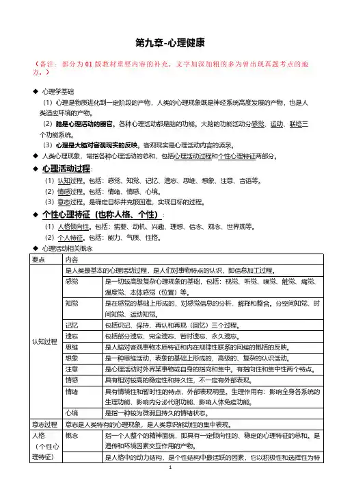 新版《健康管理师》第九章 心理健康考点