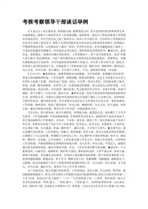 考核考察领导干部谈话举例.