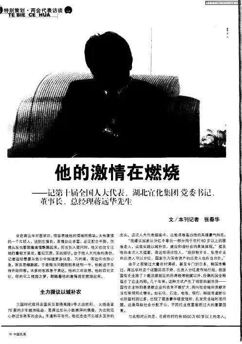 他的激情在燃烧——记第十届全国人大代表、湖北宜化集团党委书记、董事长、总经理蒋远华先生