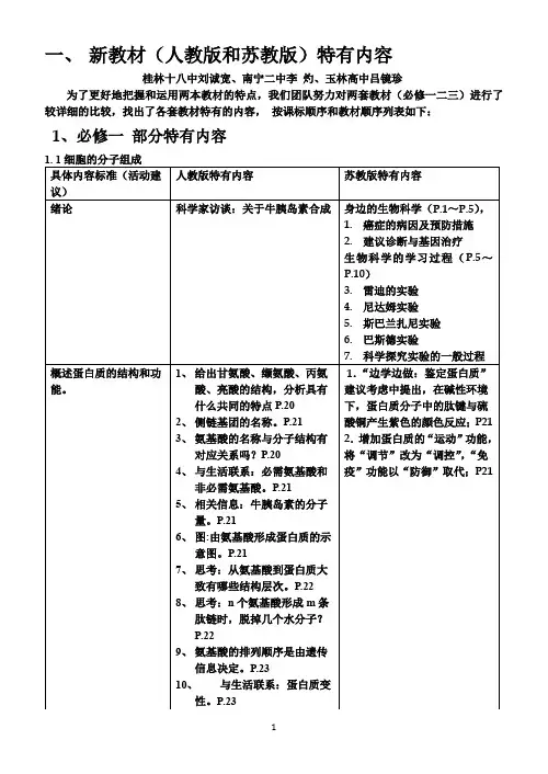 高中生物新旧教材的比较及教学建议