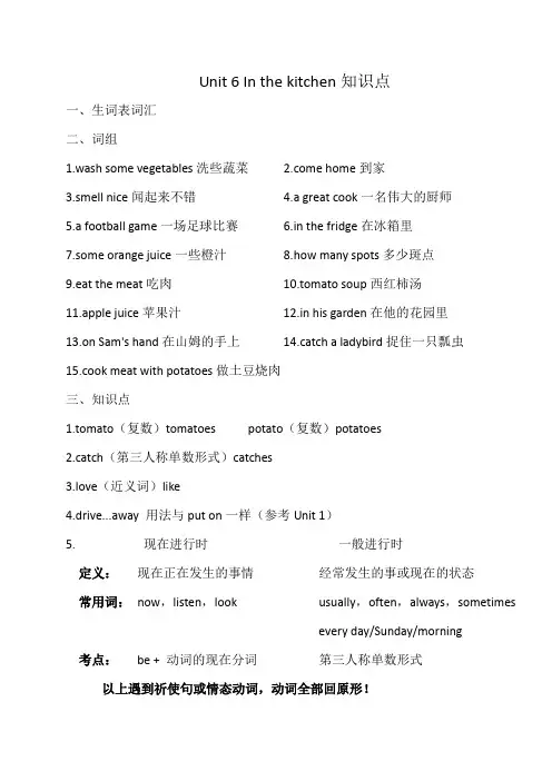 [译林版]五下Unit 6 知识点